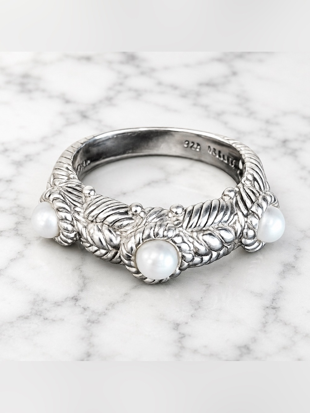 Judith Ripka Sterling Silver Pearl Cable Ring Size 5 925 Designer